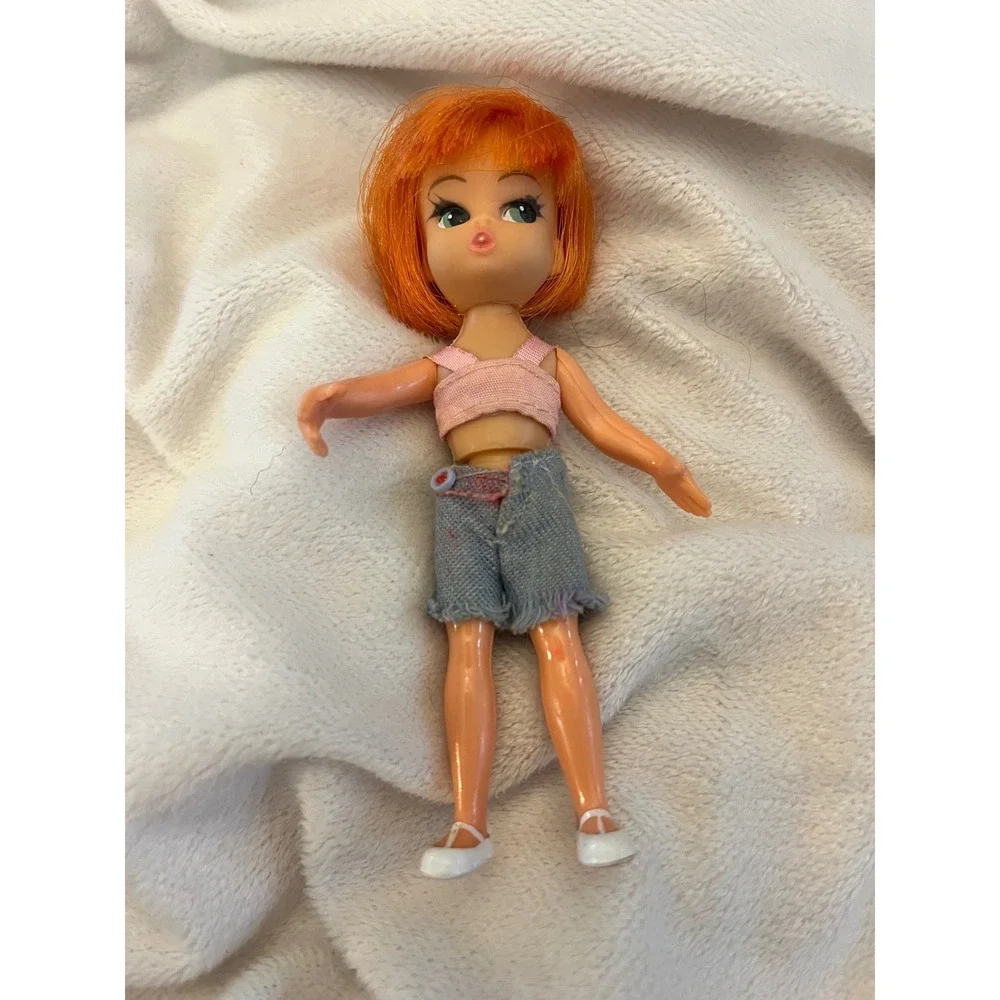 Vintage Hasbro Dolly Darling Orange Hair Doll Pink Top Denim Shorts 1960s Toy